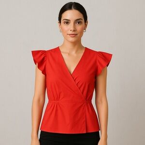 J. Crew Red Asymmetrical Ruffled Blouse ❤️